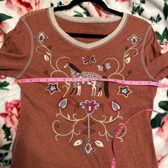 Double D Ranch Long Sleeve Top Huron Valley Fringe Horse Butterfly Top S - Picture 9 of 10